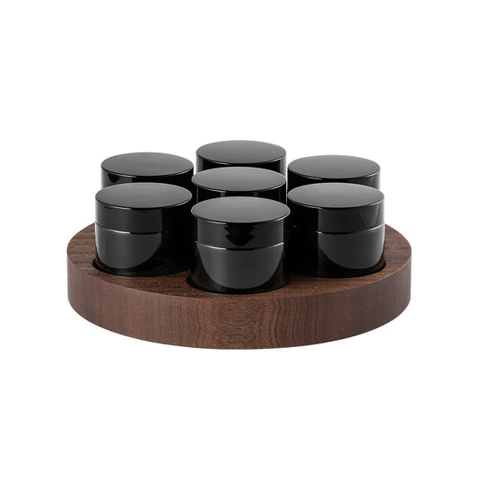 Storage Canister Set 7 Glass Canisters+Walnut Tray